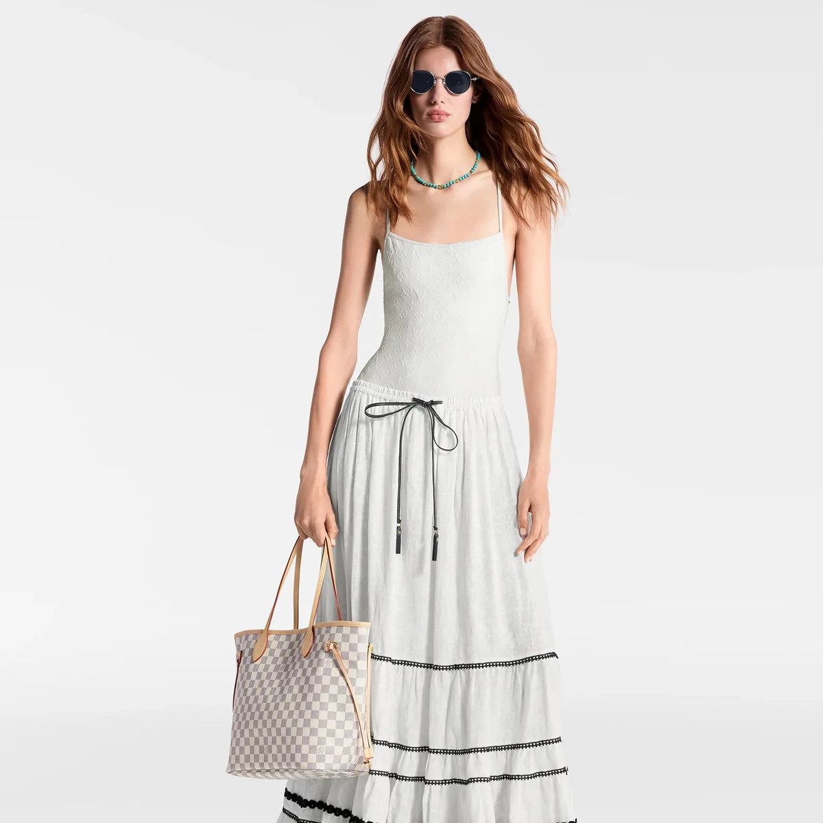 Louis Vuitton Neverfull MM Damier Azur Tote Bag - White