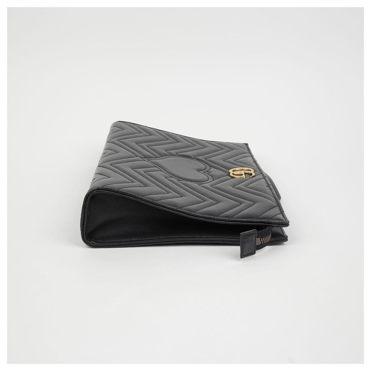 Gucci GG Marmont Matelassé Heart Clutch Pouch– Black