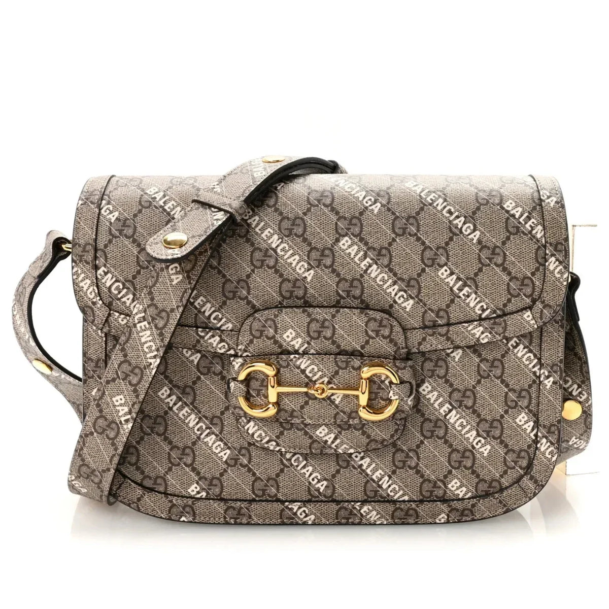 Gucci X Balenciaga GG Supreme Horsebit 1955 Shoulder Bag – Beige