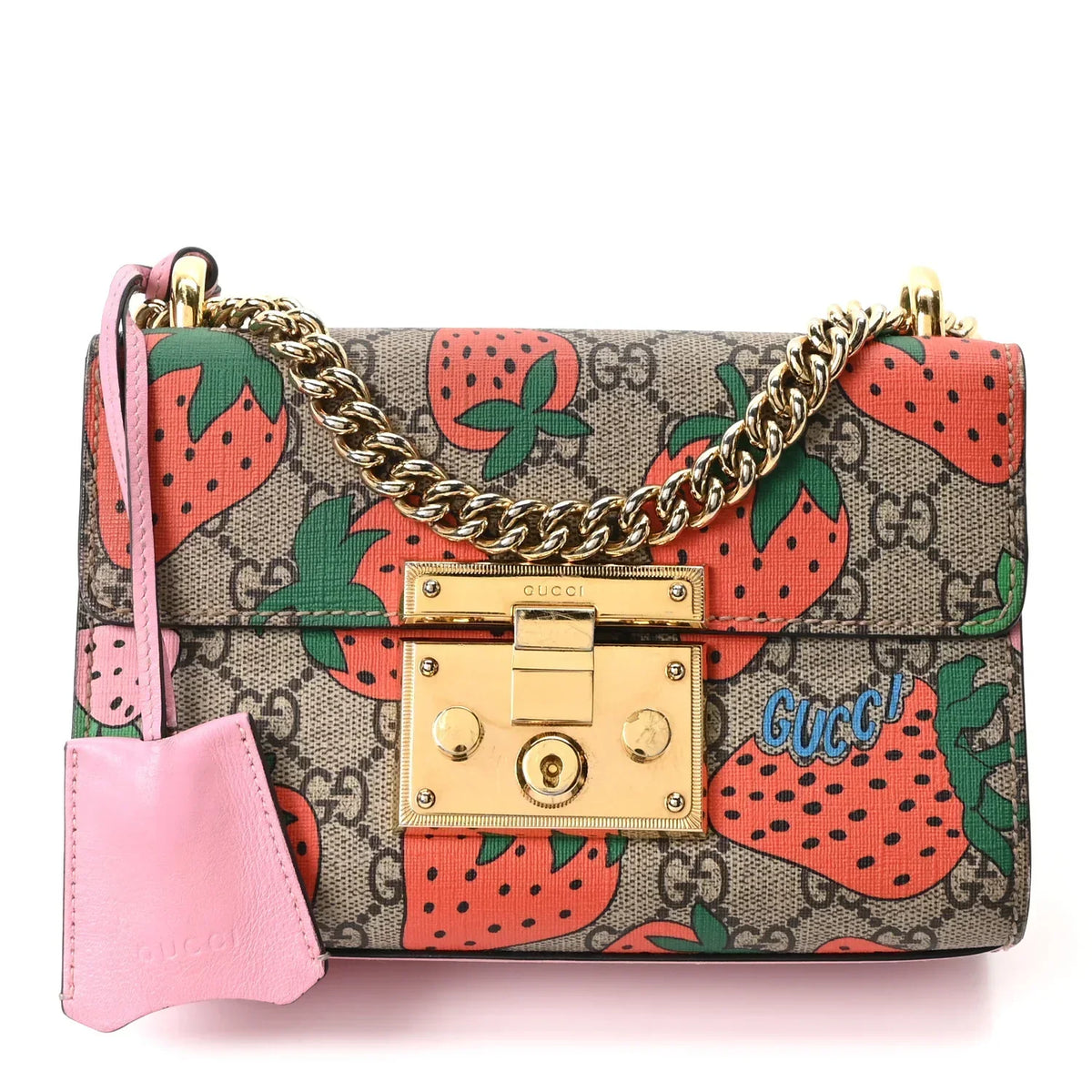Gucci Padlock Strawberry Shoulder Bag – Pink