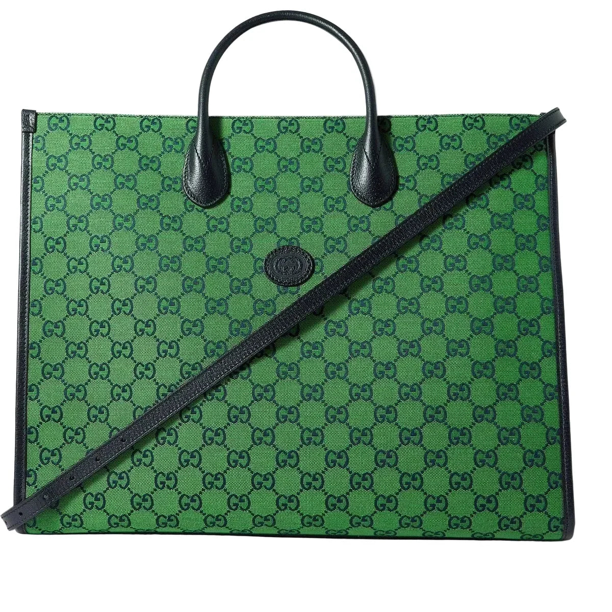 Gucci Leather-Trimmed Monogrammed Coated Tote Bag – Green