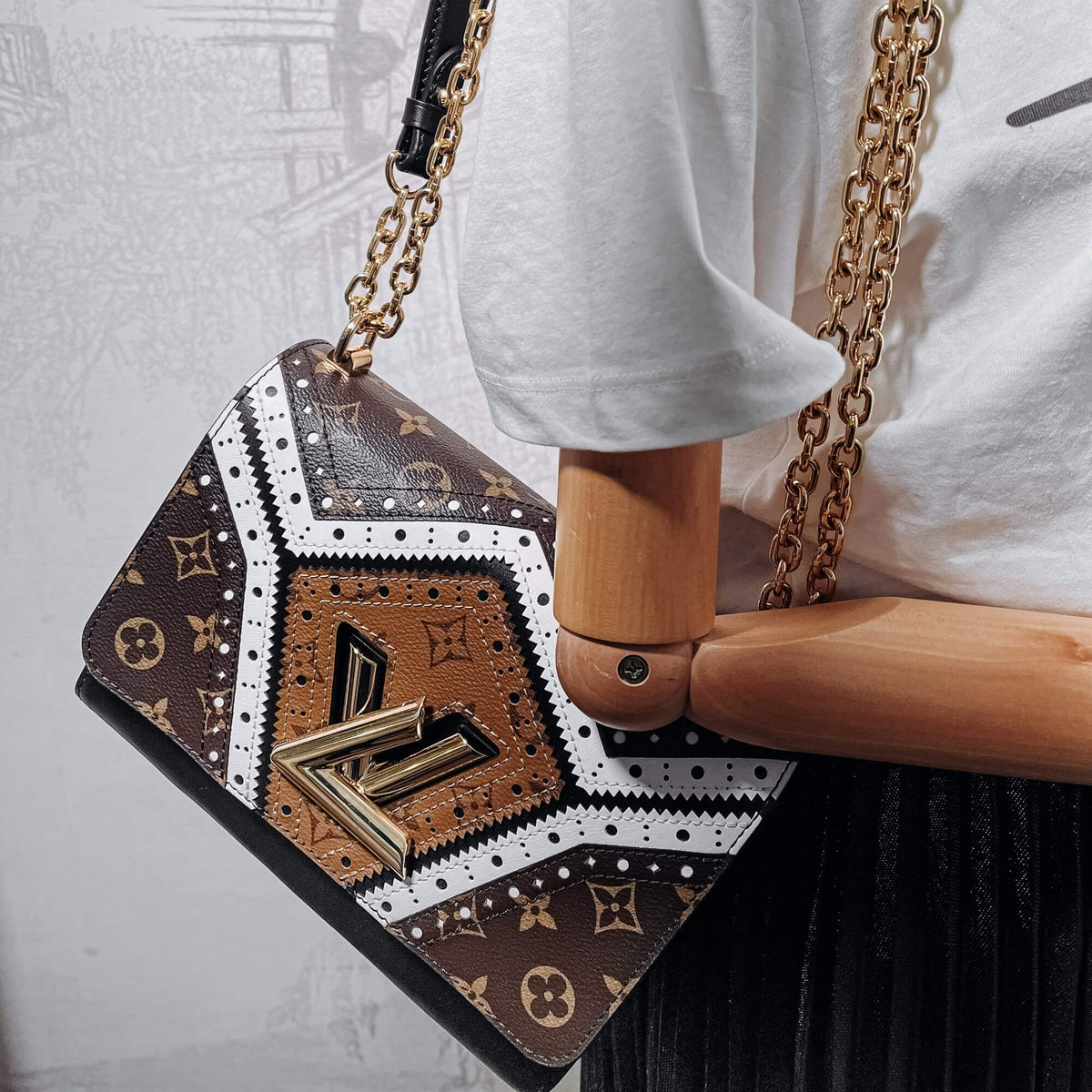 Louis Vuitton Veau Satin Monogram Twist MM Shoulder Bag - Brown