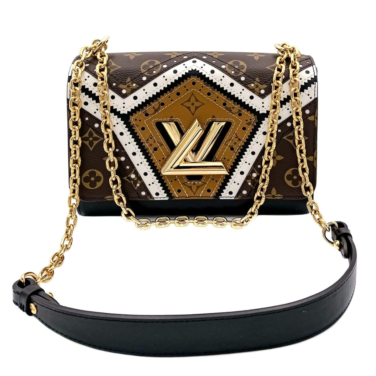 Louis Vuitton Veau Satin Monogram Twist MM Shoulder Bag - Brown